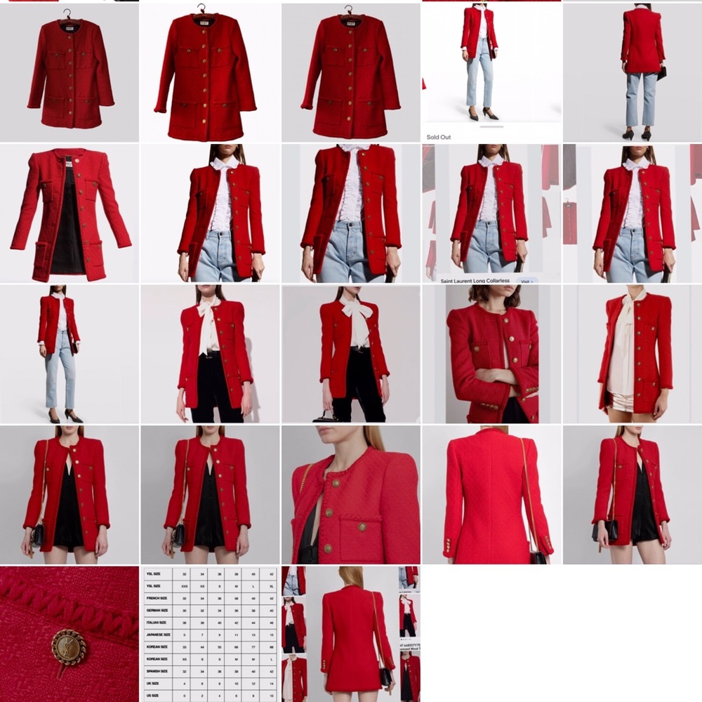 SAINT LAURENT PARIS DIAMOND EMBOSSED WOOL TWEED BLAZER JACKET RED - Picture 5 of 16